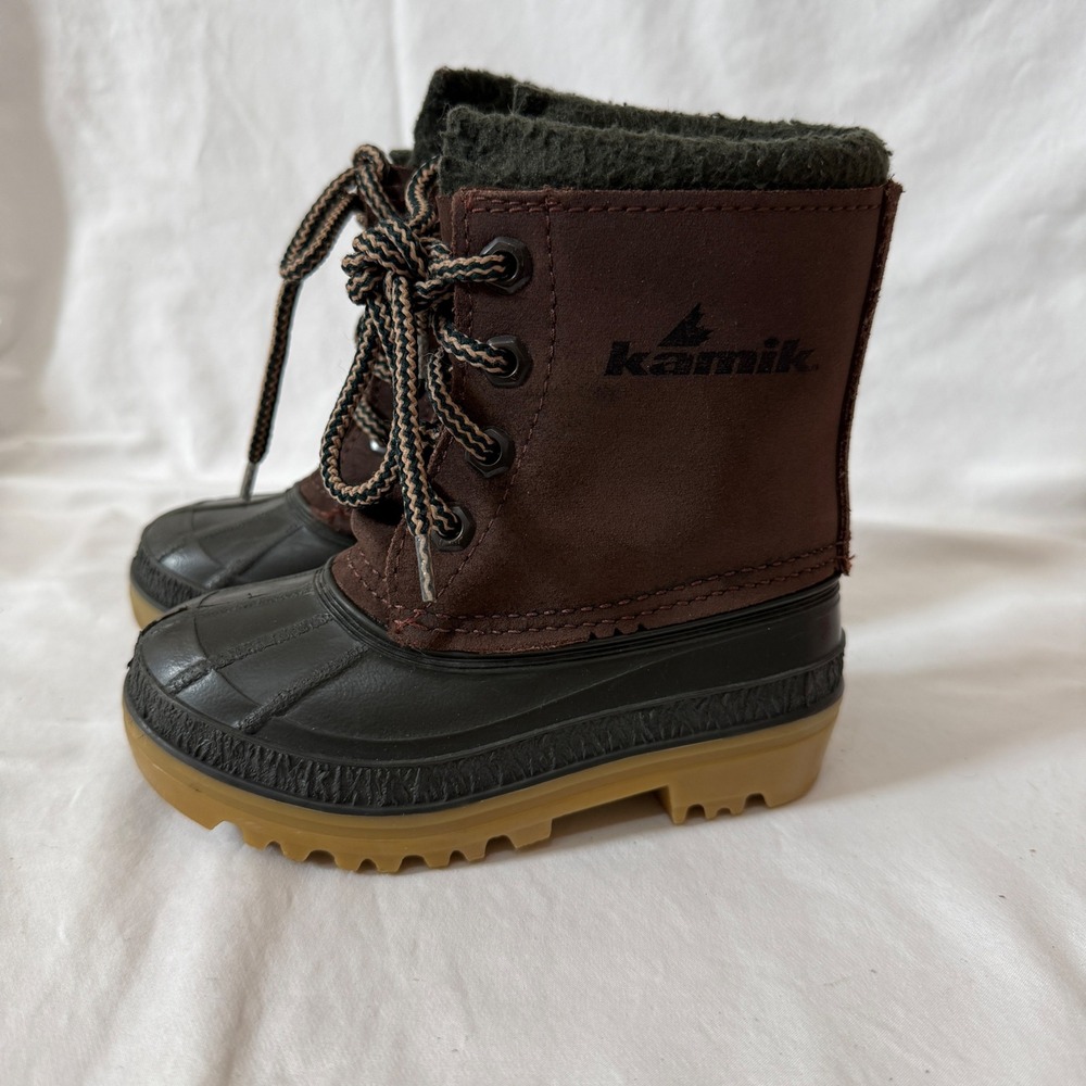 Kamik Kids Winter Snow‎ Boots Brown Waterproof Duck Boots Size 8 Made in Canada